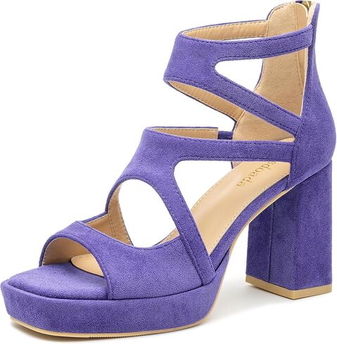 risdoada Platform Heels 3.54 Inches Chunky Block Heeled Sandals for Women Comfortable Suede Open Toe Hollow Out High Heels Pumps in Saudi Arabia