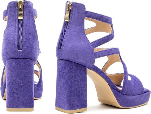 risdoada Platform Heels 3.54 Inches Chunky Block Heeled Sandals for Women Comfortable Suede Open Toe Hollow Out High Heels Pumps in Saudi Arabia