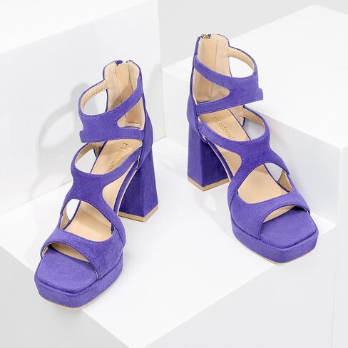 risdoada Platform Heels 3.54 Inches Chunky Block Heeled Sandals for Women Comfortable Suede Open Toe Hollow Out High Heels Pumps in Saudi Arabia