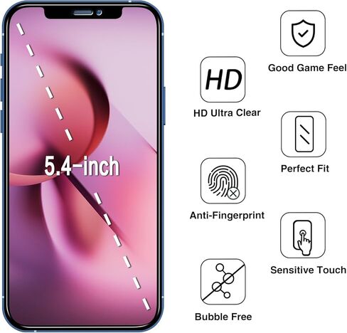 واقي شاشة HPTech (عبوة من قطعتين) مصمم لهاتف iPhone 12 Mini (5.4 بوصة) من الزجاج المقسى، مضاد للخدش، خالٍ من الفقاعات in Kuwait