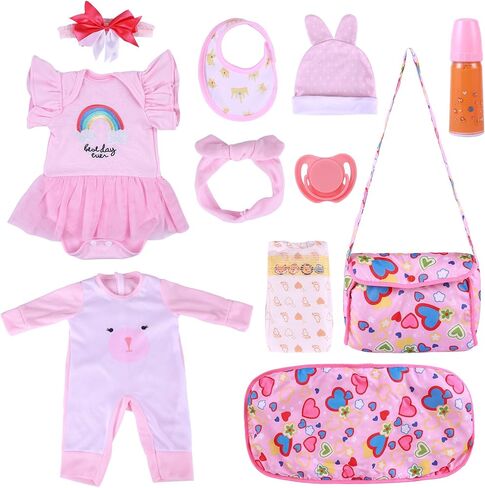 BABESIDE 11 PCS Reborn Baby Doll Clothes and Playset for 17-22 Inch Baby Doll Girl Outfits Accessories with Nursing Pad and Storage Bag, Pink in Saudi Arabia