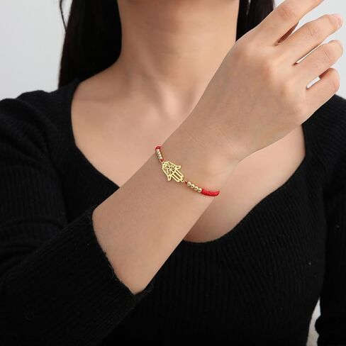 EUEAVAN Hamsa Bracelet Hand of Fatima Bracelet Adjustable Beaded Couple Bracelets Kabbalah Fatima Hand Amulet Jewelry Handmade Braided Rope Lucky Red String Bracelet in Kuwait
