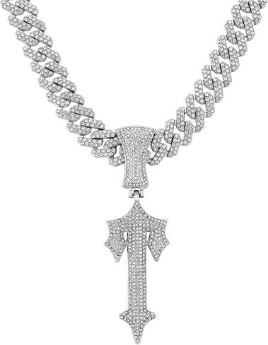 LuxeFlex Hip Hop Cross Sword Necklaces with 12MM 20" Miami Cuban Link Chain, Iced Out Diamond Initial T Pendant Necklace, Alphabet Letter Pendant Choker, Trendy Rapper Jewelry for Men Women in Saudi Arabia