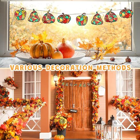 Wonderjune 104 Pcs Fall Pumpkin Suncatcher Kit Halloween Paper Craft DIY Autumn Window Paint Art Cellophane Colored Paper Clear Sticker Color Paper Squares Safety Scissor Hemp Rope in Saudi Arabia