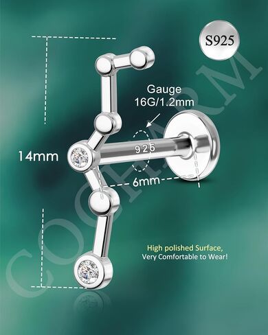 COCHARM Climb Cartilage Helix Earring Stud 925 Sterling Silver 16g 6mm 8mm Flat Back Helix Piercing Jewelry Constellation Cartilage Jewelry for Women Man Helix Conch Stud Earring in Saudi Arabia