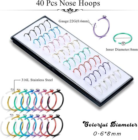 ORAZIO 100 PCS Nose Rings For Women Men Nose Hoops L Shaped Screw Bone Nose Studs Ring Stainless Steel Nose Piercing Jewelry 1.5mm 2mm 2.5mm in Saudi Arabia