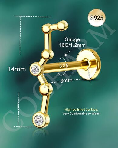 COCHARM Climb Cartilage Helix Earring Stud 925 Sterling Silver 16g 6mm 8mm Flat Back Helix Piercing Jewelry Constellation Cartilage Jewelry for Women Man Helix Conch Stud Earring in Saudi Arabia