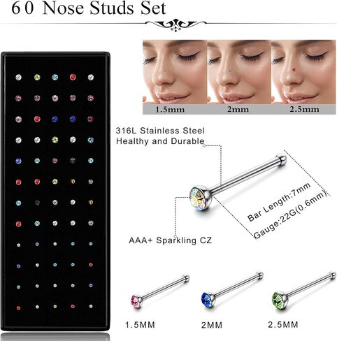 ORAZIO 100 PCS Nose Rings For Women Men Nose Hoops L Shaped Screw Bone Nose Studs Ring Stainless Steel Nose Piercing Jewelry 1.5mm 2mm 2.5mm in Saudi Arabia