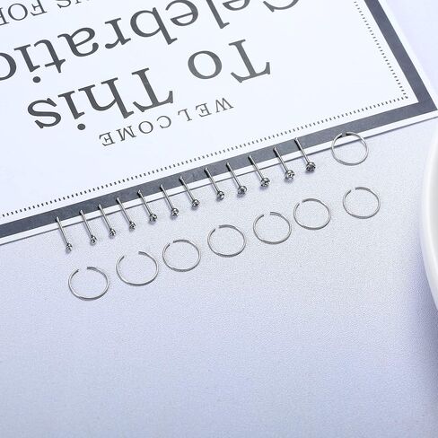 ORAZIO 100 قطعة من حلقات الأنف للنساء والرجال، حلقات الأنف على شكل حرف L، مسامير الأنف على شكل عظمة من الفولاذ المقاوم للصدأ، مجوهرات ثقب الأنف 1.5 مم، 2 مم، 2.5 مم in Kuwait