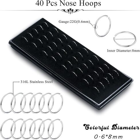ORAZIO 100 قطعة من حلقات الأنف للنساء والرجال، حلقات الأنف على شكل حرف L، مسامير الأنف على شكل عظمة من الفولاذ المقاوم للصدأ، مجوهرات ثقب الأنف 1.5 مم، 2 مم، 2.5 مم in Kuwait