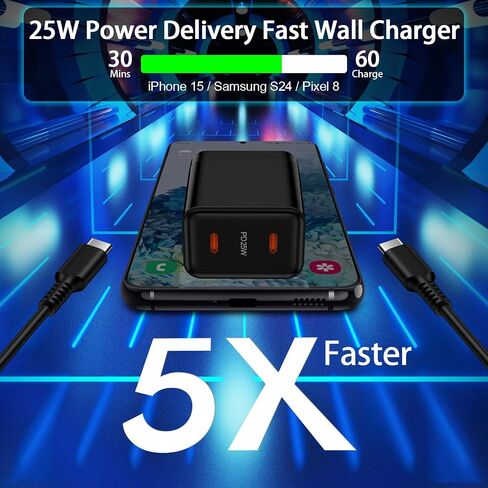 كتلة شاحن USB C بقدرة 25 وات شحن سريع للغاية لأجهزة iPhone 16 Pro Max، 16 Plus، 16 Pro، 16،15 Pro Max 14 13 12 SE، Google Pixel 9 Pro XL 9 8، منفذ مزدوج من النوع C Android شاحن الهاتف محول طاقة قابس الحائط in Kuwait