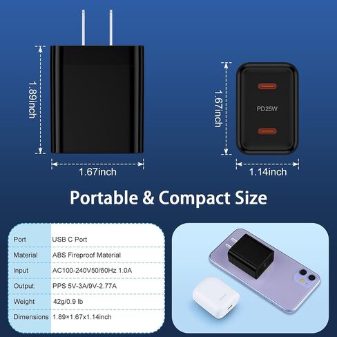 كتلة شاحن USB C بقدرة 25 وات شحن سريع للغاية لأجهزة iPhone 16 Pro Max، 16 Plus، 16 Pro، 16،15 Pro Max 14 13 12 SE، Google Pixel 9 Pro XL 9 8، منفذ مزدوج من النوع C Android شاحن الهاتف محول طاقة قابس الحائط in Kuwait