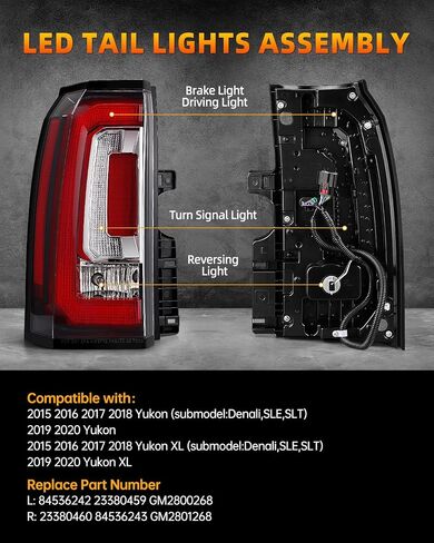 OKLPF LED Tail Light Compatible With 2015 2016 2017 2018 2019 2020 GMC Yukon/Yukon XL Replace GM2801268,Right Passenger Side Rear Brake Smoked Lens Taillight Assembly,Included Bulbs and Harness in Saudi Arabia