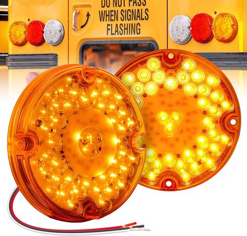 TRUE MODS 2pc 7" Round 47-LED Turn Signal Tail Light For School Bus Transit Vehicles Refuse Hauler [DOT FMVSS-108] [SAE I6] [TBT Function] [9-16V DC] For Trailer Truck - AMBER in Kuwait