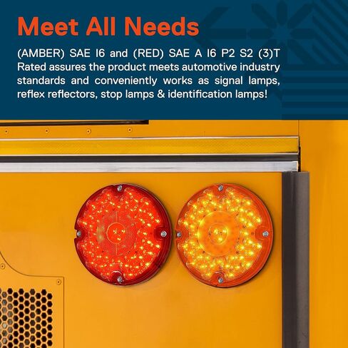 TRUE MODS 2pc 7" Round 47-LED Turn Signal Tail Light For School Bus Transit Vehicles Refuse Hauler [DOT FMVSS-108] [SAE I6] [TBT Function] [9-16V DC] For Trailer Truck - AMBER in Kuwait
