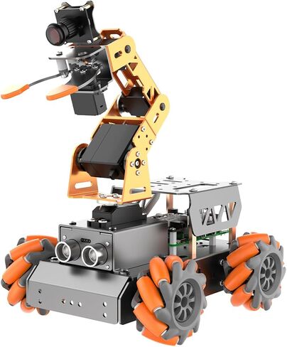 ذراع آلي لـ Raspberry Pi 5/4B AI Vision مفتوح المصدر Mecanum Wheel Chase Robot Car Kit 5 DOF/Axis ذراع روبوت ذكي DIY، MatserPi مع Raspberry Pi 5 8GB in Kuwait