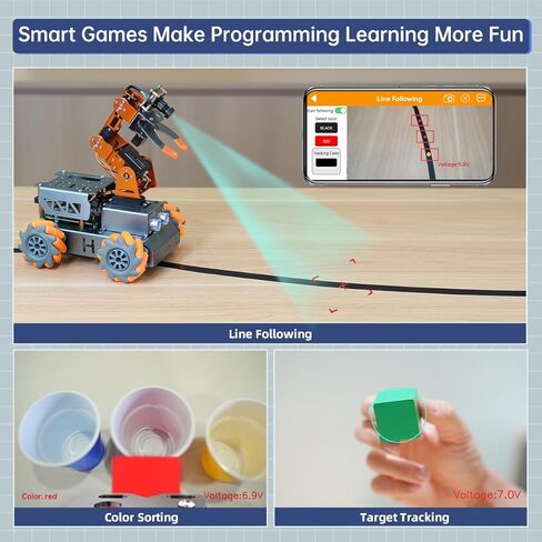 ذراع آلي لـ Raspberry Pi 5/4B AI Vision مفتوح المصدر Mecanum Wheel Chase Robot Car Kit 5 DOF/Axis ذراع روبوت ذكي DIY، MatserPi مع Raspberry Pi 5 8GB in Kuwait