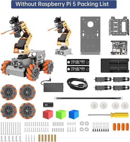 ذراع آلي لـ Raspberry Pi 5/4B AI Vision مفتوح المصدر Mecanum Wheel Chase Robot Car Kit 5 DOF/Axis ذراع روبوت ذكي DIY، MatserPi مع Raspberry Pi 5 8GB in Kuwait