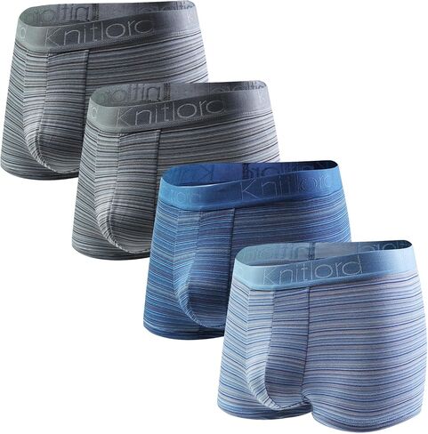 KNITLORD Striped Men's Boxer Briefs Breathable ComfortSoft Underwear Viscose Made from Bamboo Short Leg Trunks 3 or 4 Pack in Kuwait