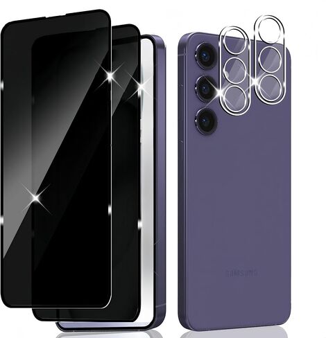 【2+2 قطعتان من واقي شاشة الخصوصية لهاتف Samsung Galaxy S24 وعبوتان من واقي عدسة الكاميرا، [HD] [حماية العين] [صلابة 9H] زجاج مقسى in Kuwait