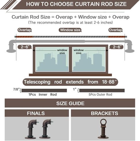 Industrial Curtain Rods for Windows 18 to 88 Inches Adjustable Length, 1 Inch Diameter, with Aluminium Finials,Antique Red Bronze in Saudi Arabia