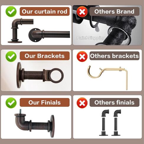 Industrial Curtain Rods for Windows 18 to 88 Inches Adjustable Length, 1 Inch Diameter, with Aluminium Finials,Antique Red Bronze in Saudi Arabia