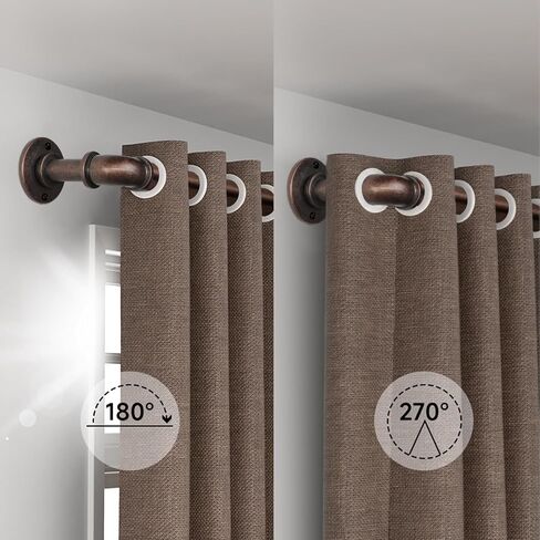 Industrial Curtain Rods for Windows 18 to 88 Inches Adjustable Length, 1 Inch Diameter, with Aluminium Finials,Antique Red Bronze in Saudi Arabia