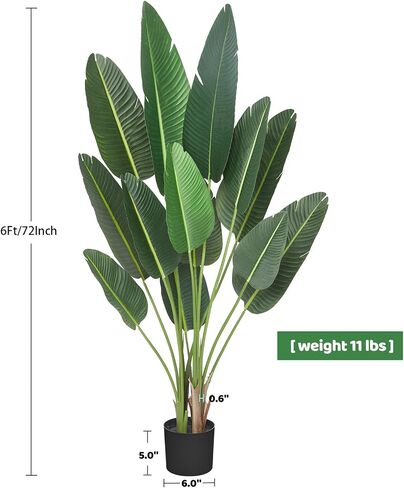 IDEALHOUSE Artificial Bird of Paradise Plant, 60 Inches Artificial Plants Indoor, Artificial Faux Banana Leaf Plants with Pot, 5ft Artificial Standing Plants with 8 Trunks for Home Office Decor in Kuwait