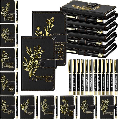 Spakon 40 Pcs Christian Gifts Bulk Include Bible Verse Leather Notebook Pens Prayer Journal Church Gifts Religious Party Favors Scripture Notepad for Women Men Sunday (Flower) in Saudi Arabia