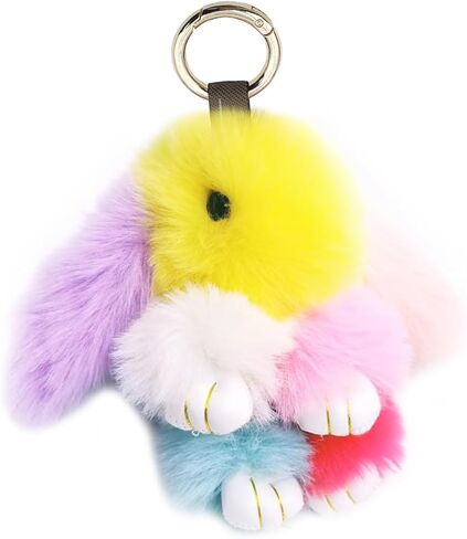 jtkdxqs Soft Cute Bunny Keychain Artificial Rainbow Rabbit Fur Plush Fluffy Pom pom Key Ring for Women in Saudi Arabia