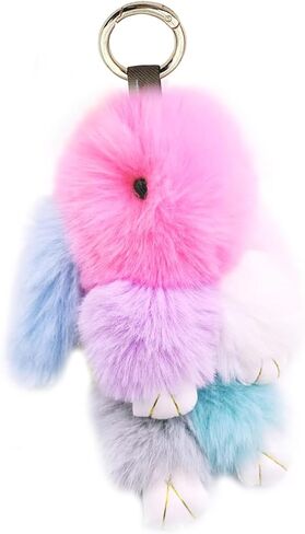 jtkdxqs Soft Cute Bunny Keychain Artificial Rainbow Rabbit Fur Plush Fluffy Pom pom Key Ring for Women in Saudi Arabia
