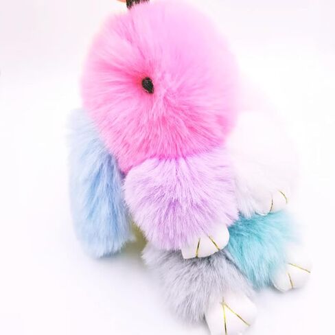 jtkdxqs Soft Cute Bunny Keychain Artificial Rainbow Rabbit Fur Plush Fluffy Pom pom Key Ring for Women in Saudi Arabia