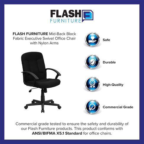 Flash Furniture Garver Mid-Back Black Fabric Executive Swivel Office Chair with Nylon Arms in Saudi Arabia