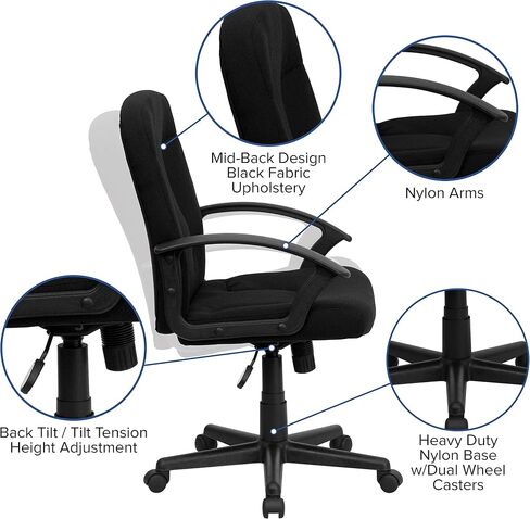 Flash Furniture Garver Mid-Back Black Fabric Executive Swivel Office Chair with Nylon Arms in Saudi Arabia