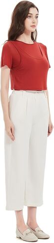 Womens High Waisted Elastic Capri Pants Wide Leg Lounge Cropped Pants with Pockets in Saudi Arabia