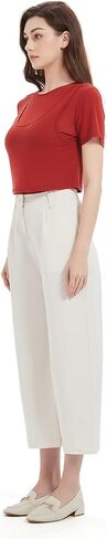 Womens High Waisted Elastic Capri Pants Wide Leg Lounge Cropped Pants with Pockets in Saudi Arabia