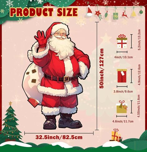 SietDESEO 50 x 32 Inch Cardboard Santa Claus Cutout Paper Santa Claus Bulletin Board Decorations Christmas Wall Decoration for Classroom Home Window Chalkboard Large Santa Claus in Kuwait