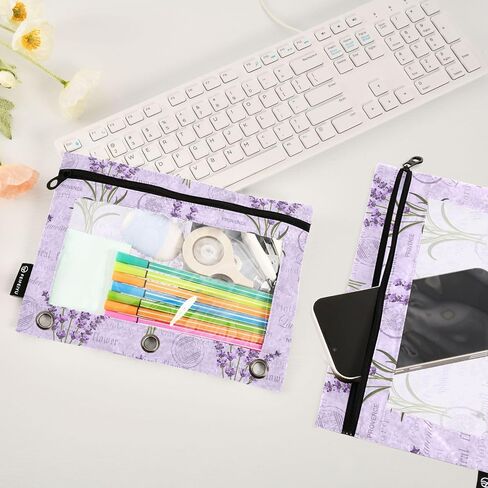 Fustylead Lovely Daisy Flower on Mint Green Pencil Pouch for 3 Ring Binders, Zipper Pencil Bags with Clear Window Organizer for Class Office 2 Pack in Kuwait