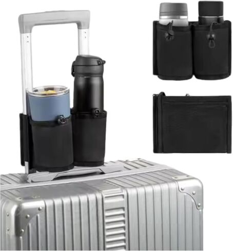 Luggage Cup Holder for Suitcases Free Hands, Portable Drink Carrier Luggage Accessories for Flight Attendants, Travel Cup Holder Business Travelers, Tourists-Black Travelers Accessories (Black) in Saudi Arabia