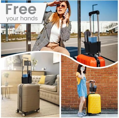 Luggage Cup Holder for Suitcases Free Hands, Portable Drink Carrier Luggage Accessories for Flight Attendants, Travel Cup Holder Business Travelers, Tourists-Black Travelers Accessories (Black) in Saudi Arabia