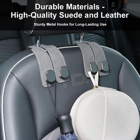 WALLFID 2 Pack Leather Car Seat Organizer Hooks - Universal Premium Car Accessories with Enhanced Grip for Purses, Bags, Coats, and More - Stylish & Practical Car Organizer (Black) in Kuwait