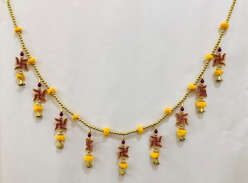 Diwali Dhanteras Handmade Wall Hanging Home Bandarwal for Main Door-Wedding-Inauguration Parties Toran Traditional Multicolor Kachachi Embroidery Subh-Labh Tassels Door, Yellow SWATIK Pack of 1 in Saudi Arabia