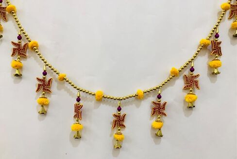 Diwali Dhanteras Handmade Wall Hanging Home Bandarwal for Main Door-Wedding-Inauguration Parties Toran Traditional Multicolor Kachachi Embroidery Subh-Labh Tassels Door, Yellow SWATIK Pack of 1 in Saudi Arabia