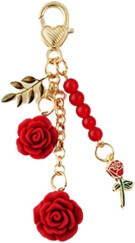 Fuqimanman2020 Rose Keychain Flower Charm Keychain with Chain Tassel Colorful Rose Pendant Keyring for Women in Saudi Arabia