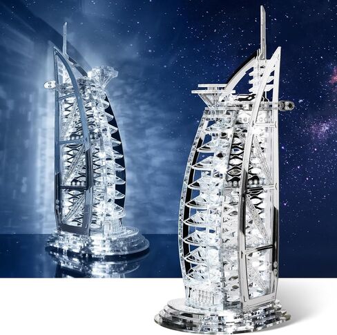 لغز LED ثلاثي الأبعاد للبالغين - طقم نموذج بناء معماري ثلاثي الأبعاد - سوبر LED معلم دبي في الليل - مصباح ديكور منزلي لغز ثلاثي الأبعاد (ذهبي) in Saudi Arabia