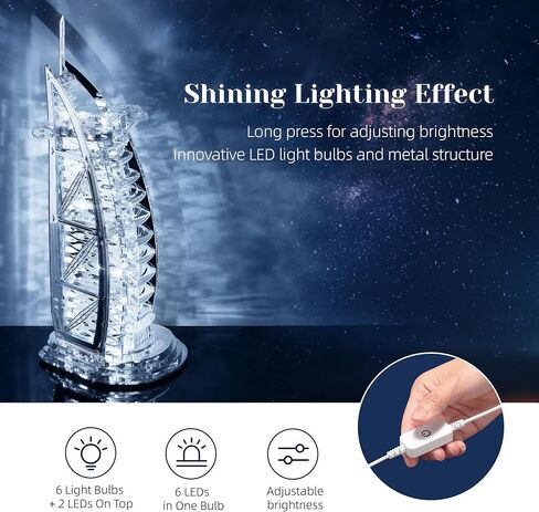 لغز LED ثلاثي الأبعاد للبالغين - طقم نموذج بناء معماري ثلاثي الأبعاد - سوبر LED معلم دبي في الليل - مصباح ديكور منزلي لغز ثلاثي الأبعاد (ذهبي) in Saudi Arabia