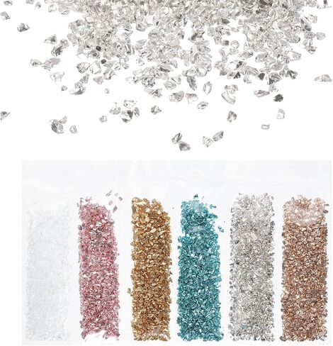 uxcell Crushed Glass High Luster Chips 1-3mm 30g Irregular Glass Metallic Crystal Chips for Nail Arts Craft DIY Vase Resin Filler Jewelry Making Decoration, 6 Colors, Golden Color Series in Saudi Arabia