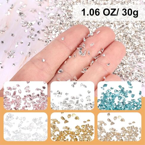 uxcell Crushed Glass High Luster Chips 1-3mm 30g Irregular Glass Metallic Crystal Chips for Nail Arts Craft DIY Vase Resin Filler Jewelry Making Decoration, 6 Colors, Golden Color Series in Saudi Arabia