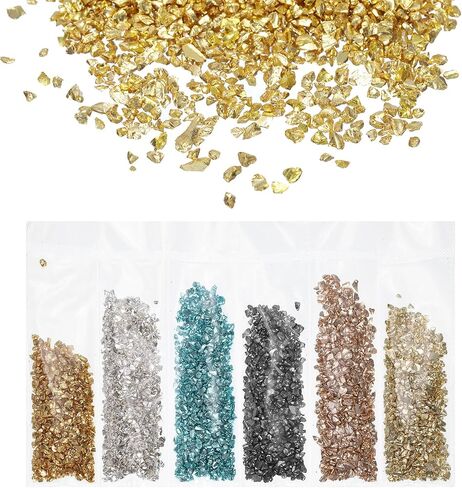 uxcell Crushed Glass High Luster Chips 1-3mm 30g Irregular Glass Metallic Crystal Chips for Nail Arts Craft DIY Vase Resin Filler Jewelry Making Decoration, 6 Colors, Golden Color Series in Saudi Arabia
