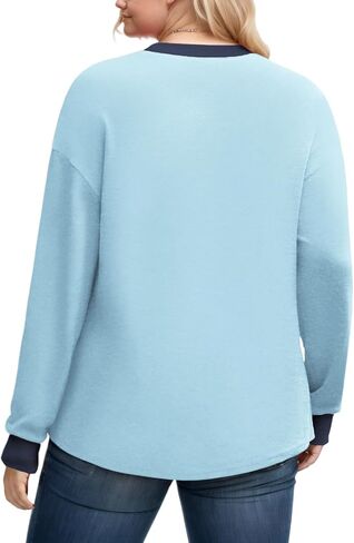 DOLNINE Womens-Plus-Size-Sweatshirts Color Block Long Sleeve Tops Fall Casual Crewneck Shirts Trendy Loose Fit Tunics XL-5XL in Kuwait
